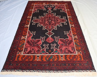 4x7 ft Antique Turkmen Geometric Rug/ Afghan Handmade Wool Soft Area Rug/ Turkmen Tribal Medallion Rug/ Rug for Living Room/ Office Carpet