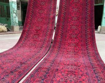 33 voet groot Afghaans loper, 16,5 x 2,9 ft, topkwaliteit prachtige handgemaakte Turkse loper, loper hal, handgemaakte loper Buchara