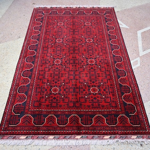 7.0 x 4.3 Ft, Gorgeous Handmade Afghan Turkmen Traditional 100% Wool Khall Mohammdi Stunning Area Rug, Bukhara Rug, Living room area rug 7x4