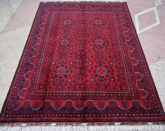 アフガニスタン製 ウール ラグ 約156 x 199cm 2'3x9'3フィートの長いアフガニスタンの高品質ウールの見事な手作り