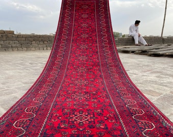 17 Ft Runner Rug, Top Quality Turkmen Khamyab Khal Mohammdi, Bukhara Runner, Afghan Handmade Wool Oriental Rug, Hallway runner,16.7 x 2.8 Ft