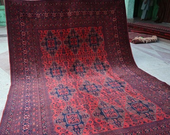 Handmade Vintage rug, 10.0 x 6.7 Ft, High Quality 7x10 Hand Knotted Oriental Afghan rug, large tribal rug, Turkmen Living room, Afghan rug