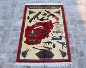 3.11 x 2.8 ft Handmade Rug, War Rug, Oriental Rug, Afghan Rug,Tribal wool handmade wall hanging rug. FREE SHIPPING