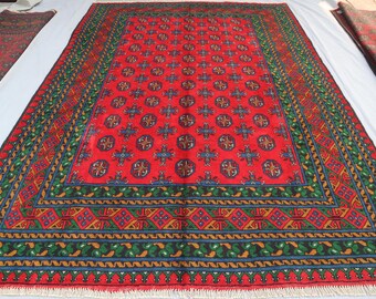 200x300 Roter Buchara Teppich - Afghanischer Teppich mit Pflanzenfarben - Orientalischer Turkmenischer Teppich
