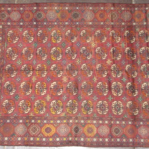 S.17. Dimensioni, 9,5 x 6,10 piedi, antico tappeto tribale Bokhara turcomanno consumato e sbiadito, realizzato in Turkmenistan, tappeto vintage in lana fatto a mano, SPEDIZIONE GRATUITA