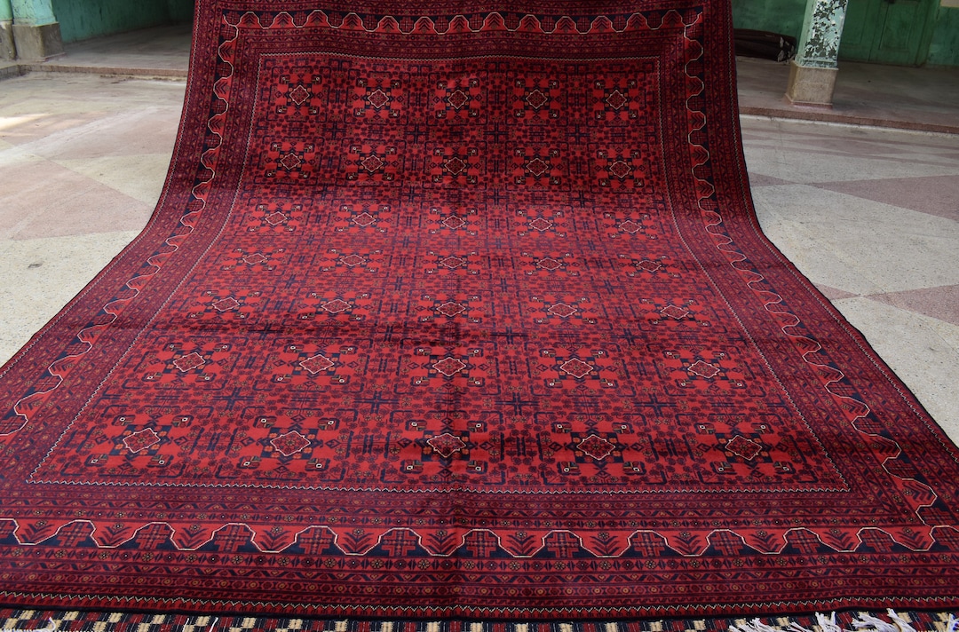 Custom Size Afghan Bokhara Rugs, Turkmen Handmade Wool Rug