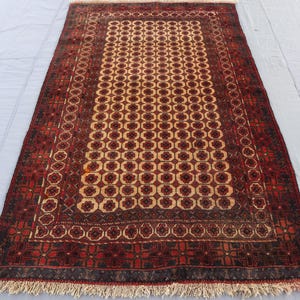 4x6&#39;4 Antique Rug, Turkmen Handmade Rug, Old Wool Beige rug, Distressed Faded Baluchi Rug, Afghan Tribal Rug, Bedroom Rug, Oriental Area Rug