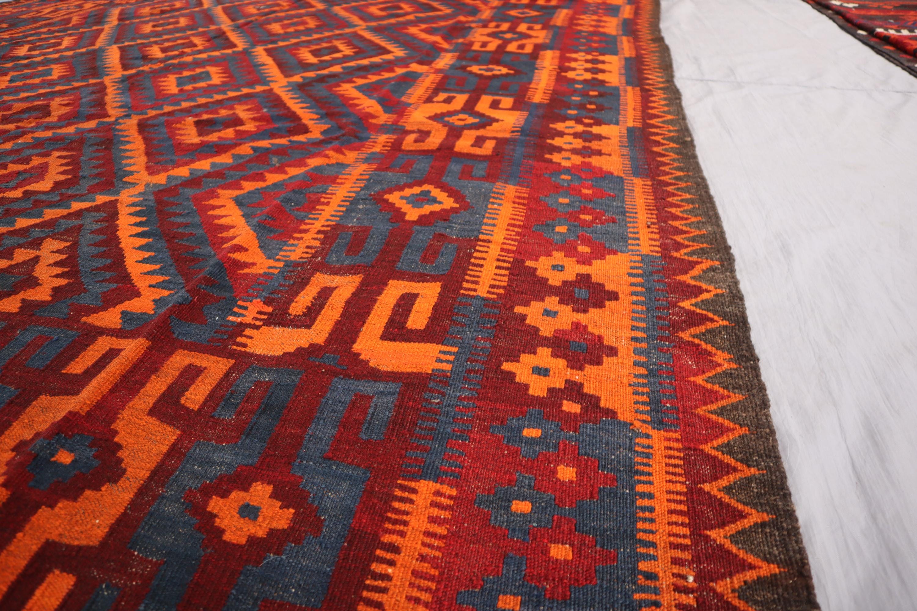 8x14 大型 1950年代 アンティーク アフガン キリム ラグ、本物の平織り