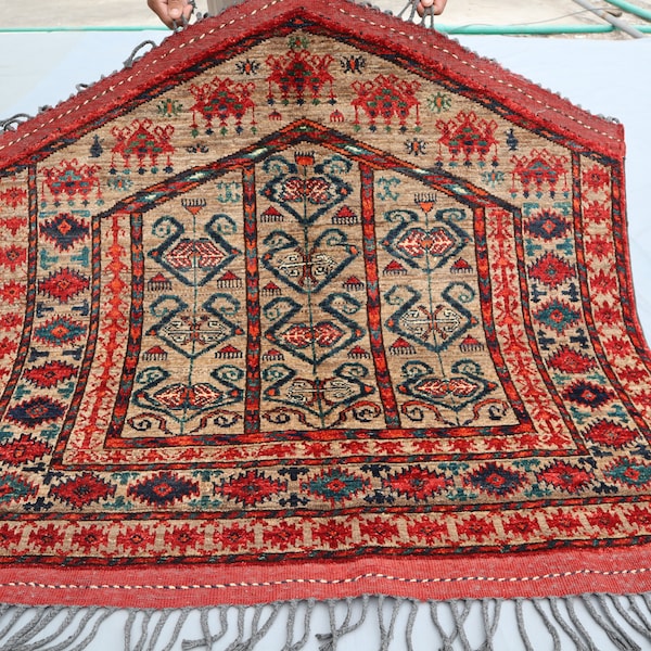 Wall Hanging Jalar rug 4x4 ft, Gorgeous Afghan Vintage Hand-knotted Soft Wool Pile Wall decor Turkmen Bukhara Style Handmade Art Deco Carpet