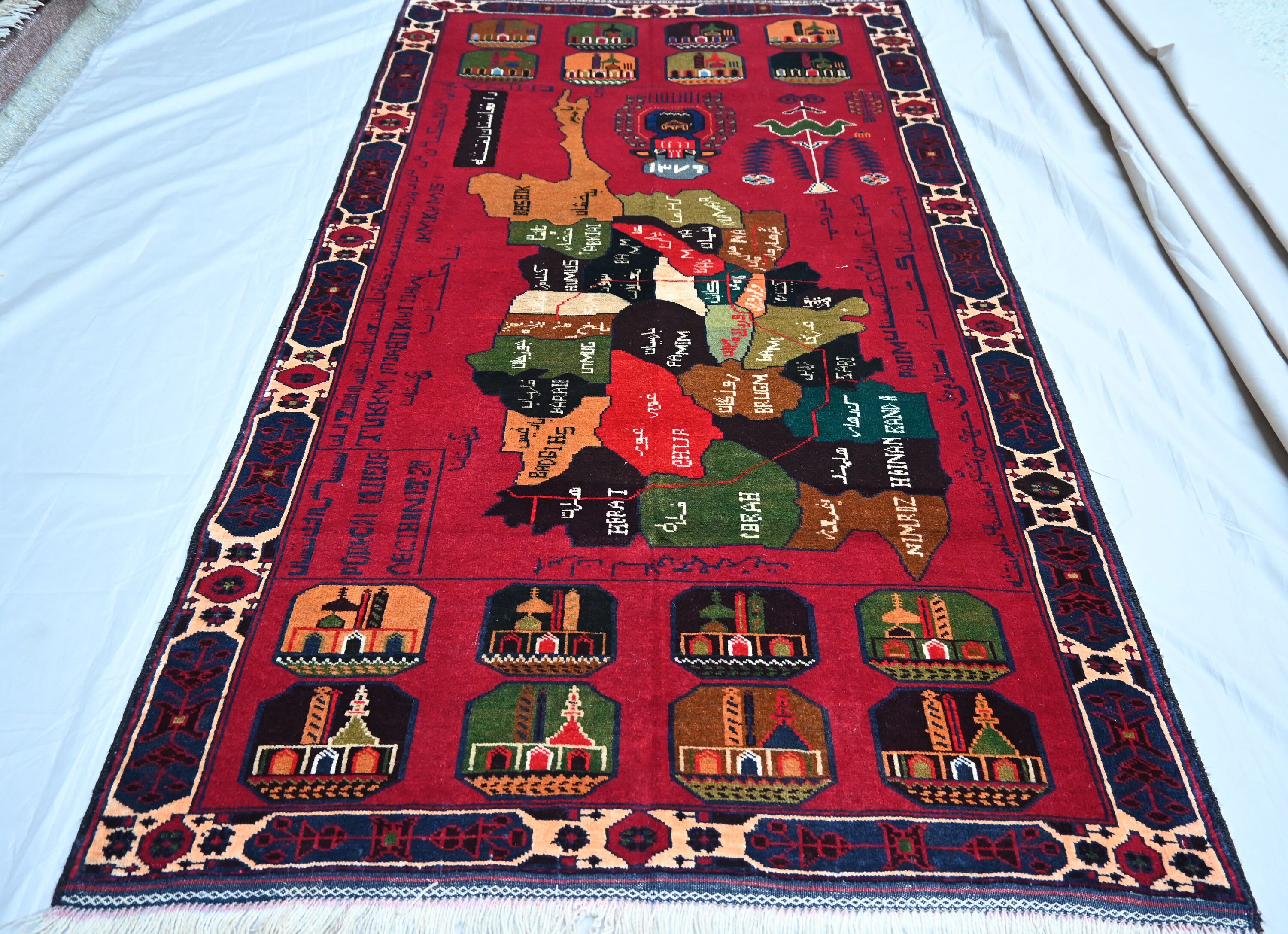 3x6 Multicolor Afghan Map Rug, Stunning Antique Map Baluchi Rug ...