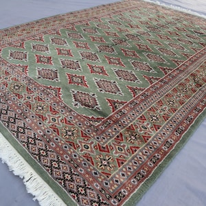 4x6 ft Turkmen Tekke Rug, Afghan Handmade Soft Wool Rug, Oriental Bukhara Oriental Rug, Traditional Green Tribal rug, Living room Area rug