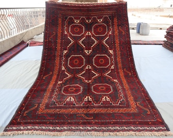 トルクメンアンティークラグ、5 x 8フィートのアフガンハンドノット