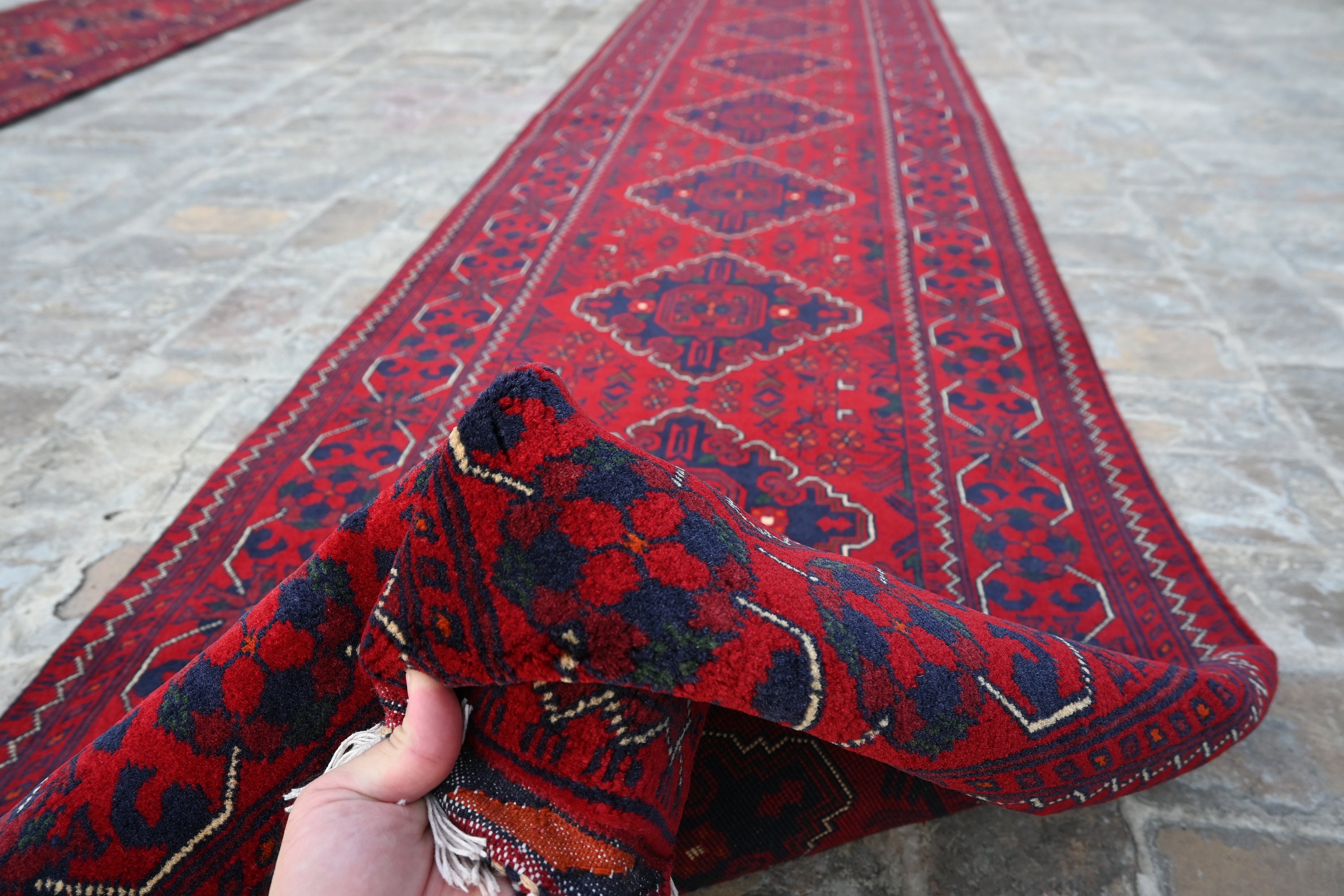 アフガニスタン製 13 フィート ランナー、12.10 x 2.9 フィート