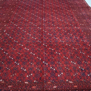 Vintage Red 6.7x9.7 fit Rug, Afghan Handmade High Pile Wool Rug, Oriental Tribal Bukhara Bashiri Rug, Antique Turkmen Bedroom Rug 7x9 ft