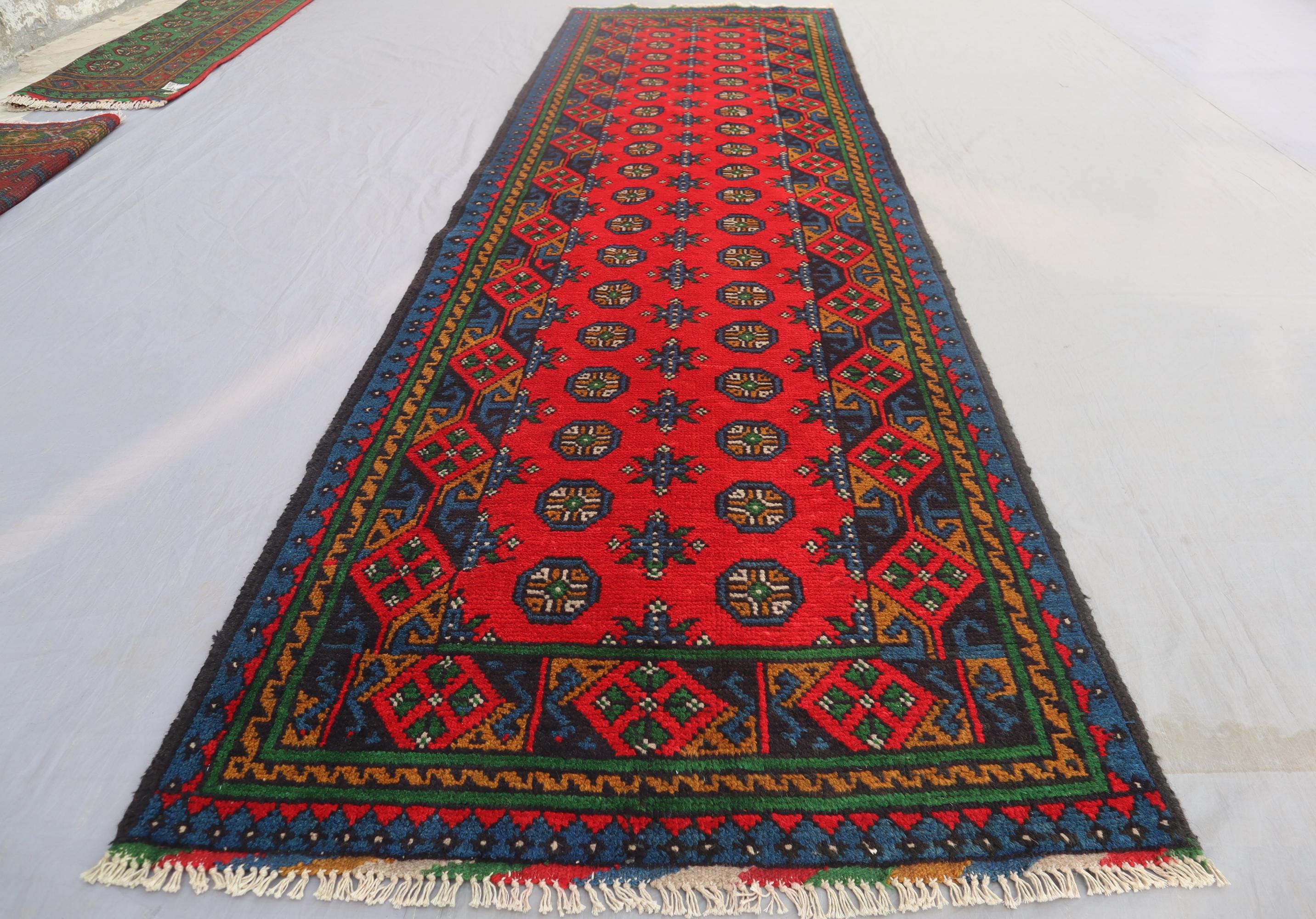 2'3x9'3フィートの長いアフガニスタンの高品質ウールの見事な手作り
