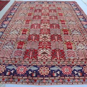 大型7 x 13フィートのネイビーブルーラグ、アフガニスタン幾何学