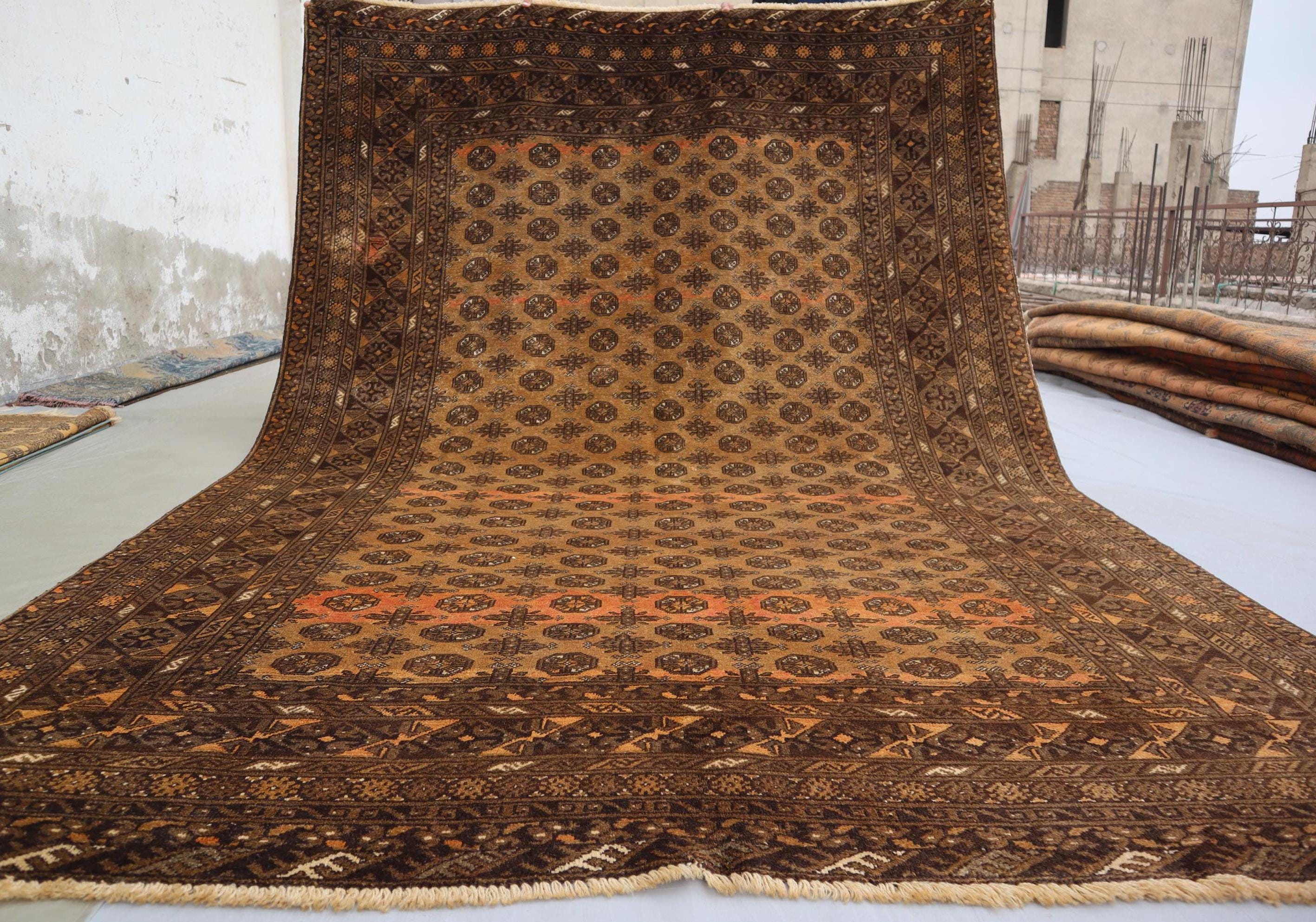 6'6x9'6 Ft Large Vintage Rug Turkmen Terracotta Rug, Afghan