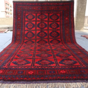 Antique Rug 6x10 ft Caucasian Style Rug, Red Afghan Rug, Hand Knotted Plush wool Rug, Oriental Area Rug, Vintage Tribal Maldari Baluchi Rug