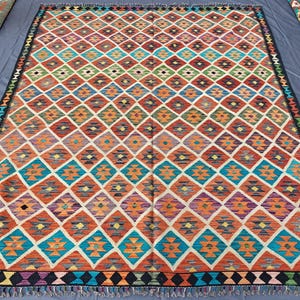 8x10 ft Afghan Kilim Rug, Tribal Southwestern Rug, Color Full Handmade Wool Rug, Oriental Area Rug, Flatweave Kilim Rug, Living Room Carpet