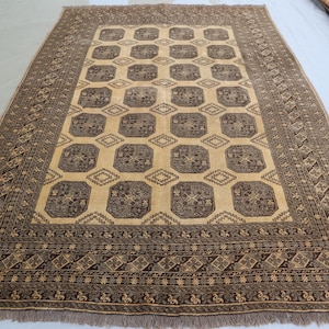 6&#39;6x9&#39;6 ft Terracotta Vintage Rug Afghan Bukhara Ersari Rug, Handmade Wool Rug, Collectors Piece Rug, Antique 7x10 Rug, Turkmen Tribal Rug