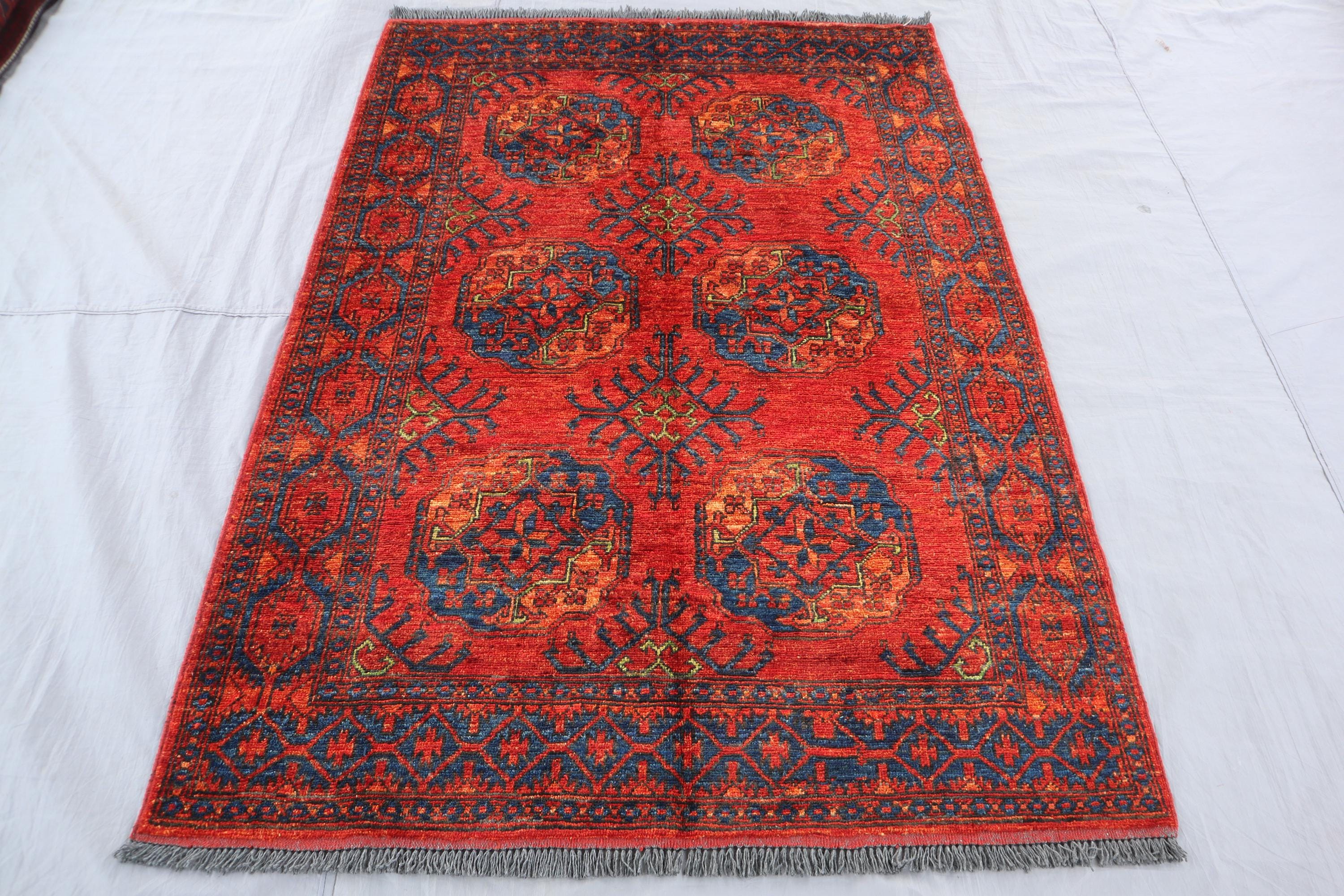 4'3x6'1 ヴィンテージレッドラグ、トルクメンテッケエルサリラグ