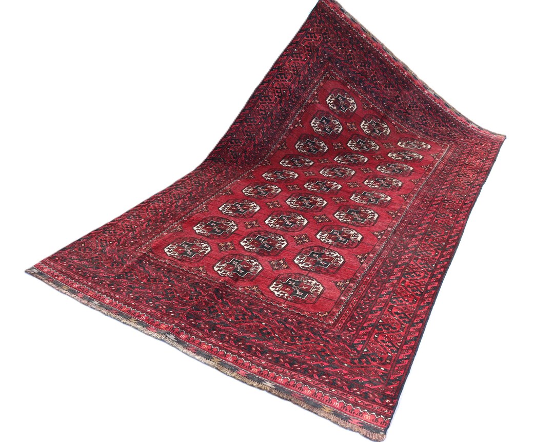 1950s Antique 6x9 Ft Ersari Area Rug, Afghan Handmade Wool Area Rug ...