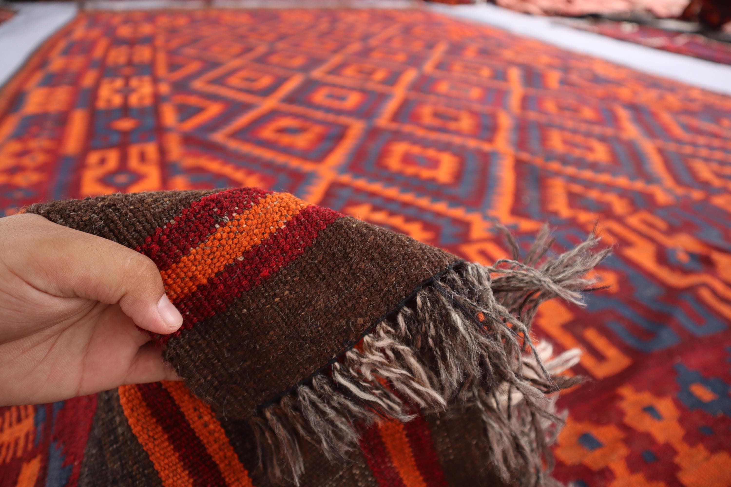 8x14 大型 1950年代 アンティーク アフガン キリム ラグ、本物の平織り