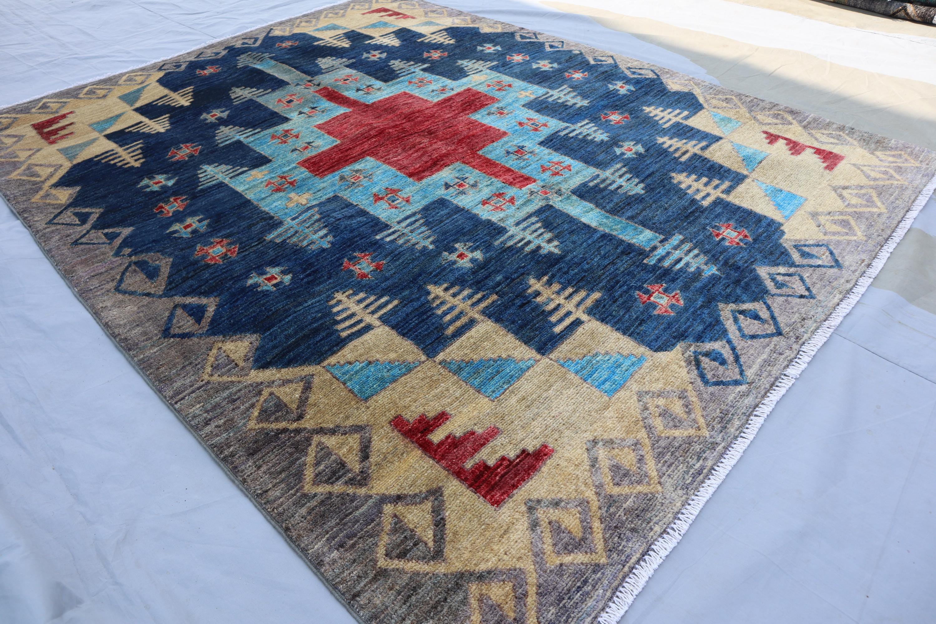 5x6 Navy Blue Tribal Gabbeh Area Rug- Afghan Nomadic Hand Knotted Wool ...