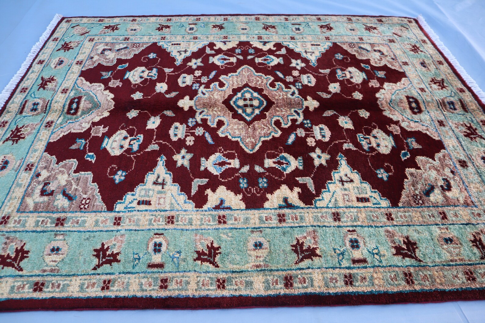 3x4 Afghan Decor Rug - Vintage Hand Knotted Veg Dye Wool Rug - Bedroom ...