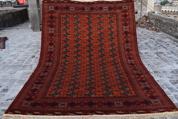 8.11 X 6.8 Ft, Vintage Afghan 100% Wool on Silk, Large Area 