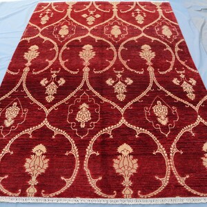 5.6x7.8 Ft Large Red Area Rug , Modern Afghan Handmade Rug, Oriental Turkmen Tribal Hand-knotted Wool Rug, Living Room Rug, 6x8 Bedroom Rug