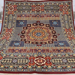 Afghan Area Rug 8.1x8.6 ft- Turkmen Handmade Wool Area Rug, Mamluk Contemporary Oriental Square Rug, Living Room Rug Dining Table Carpet 8x8