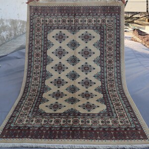 4x6 Turkmen Tekke Rug, Afghan Handmade Wool Rug, Oriental Bukhara Oriental Rug, Traditional Beige Tribal rug, Bedroom, Living room Area rug