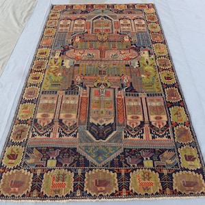 Pictorial 4x7 ft One of a Kind Rug, Collectors Piece Afghan Handmade Wool Area Rug, Hunting Scene Pictorial Rug, Kids Room Rug Art Decor Rug