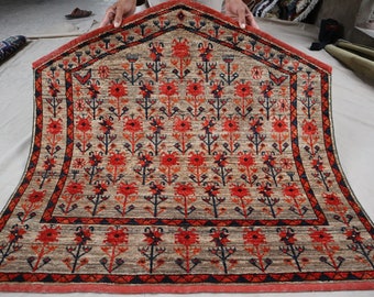 Turkmen Wall Hanging rug, 4x4 ft Afghan Handmade Veg dyes Wool rug, Turkoman Bukhara Rug, Bohemian Home Decoration Rug Red Wall Décor Carpet