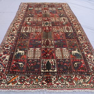 Alfombra tribal vintage de 152 x 305 cm, alfombra afgana hecha a mano en lana, alfombra oriental pictórica, alfombra antigua turcomana con intrincados diseños, alfombra para mesa de comedor