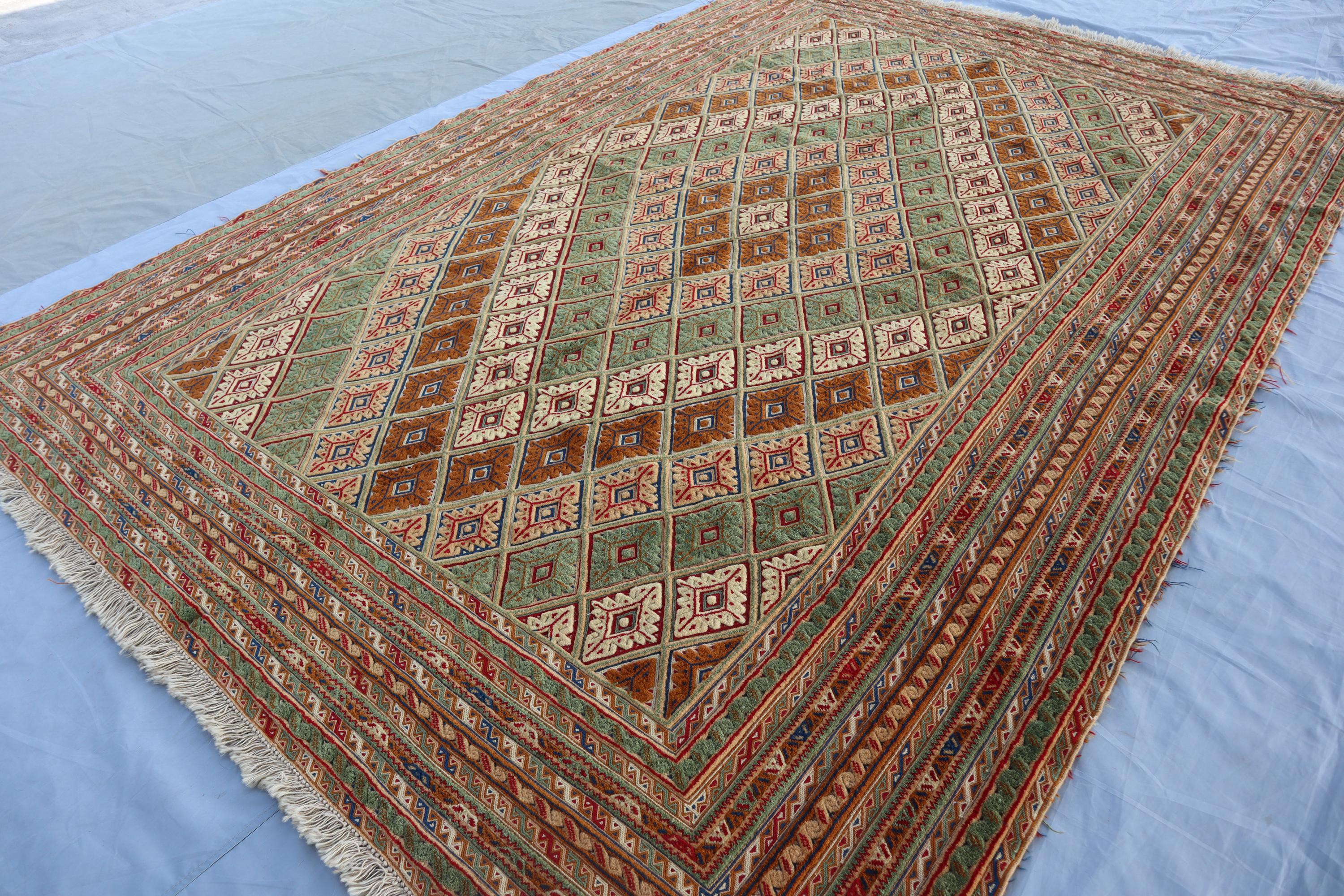 6'5x9'5 ft Afghan Vintage Geometric Rug/ Turkmen Handmade Meshwani Wool Rug/ Oriental Rug/ Faded Brown Beige Rug/ Boho Berber Home Decor Rug
