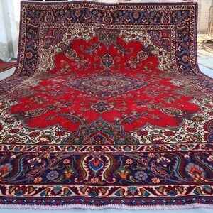 10x13 Large Afghan Antique Caucasian Rug, Handmade Wool Red Turkmen Vintage Rug, One of a Kind Medallion Rug Bedroom Rug Dining Table Carpet
