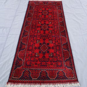 Alfombra afgana de 76 x 196 cm, de lana de alta calidad, hecha a mano, turcomana, para pasillo, estilo Khal Mohammadi Bukhara.