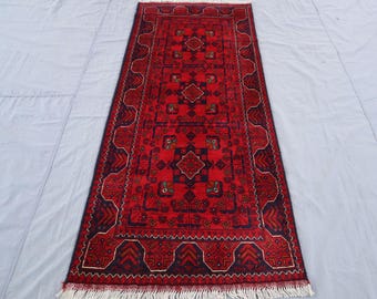 2'5x6'5 ft Afghan Short Runner Rug, High Quality Wool Handmade Turkmen Runner rug, Hall way Runner rug, Khal Mohammadi Bukhara Runner Carpet