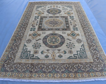 5x7 Turkmen Antique Rug, Fine Afghan Handmade Wool Rug, Vintage Beige Brown Rug, Turkish Oriental Antique Rug, Bedroom Rug, Living Room Rug