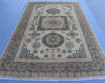 5x7 Turkmen Antique Rug, Fine Afghan Handmade Wool Rug, Vintage Beige Brown Rug, Turkish Oriental Antique Rug, Bedroom Rug, Living Room Rug