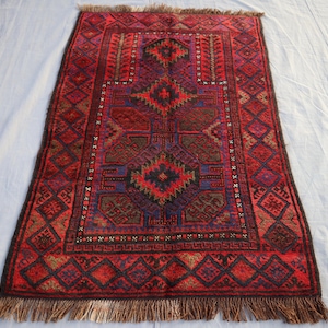 3 x 4 ft Vintage Gebetsteppich Afghanischer Gebetsteppich, Handgefertigter Wollteppich, Antiker Muslimischer Gebetsteppich Orientalischer Turkmenischer Belutschischer Teppich der 1960er Jahre