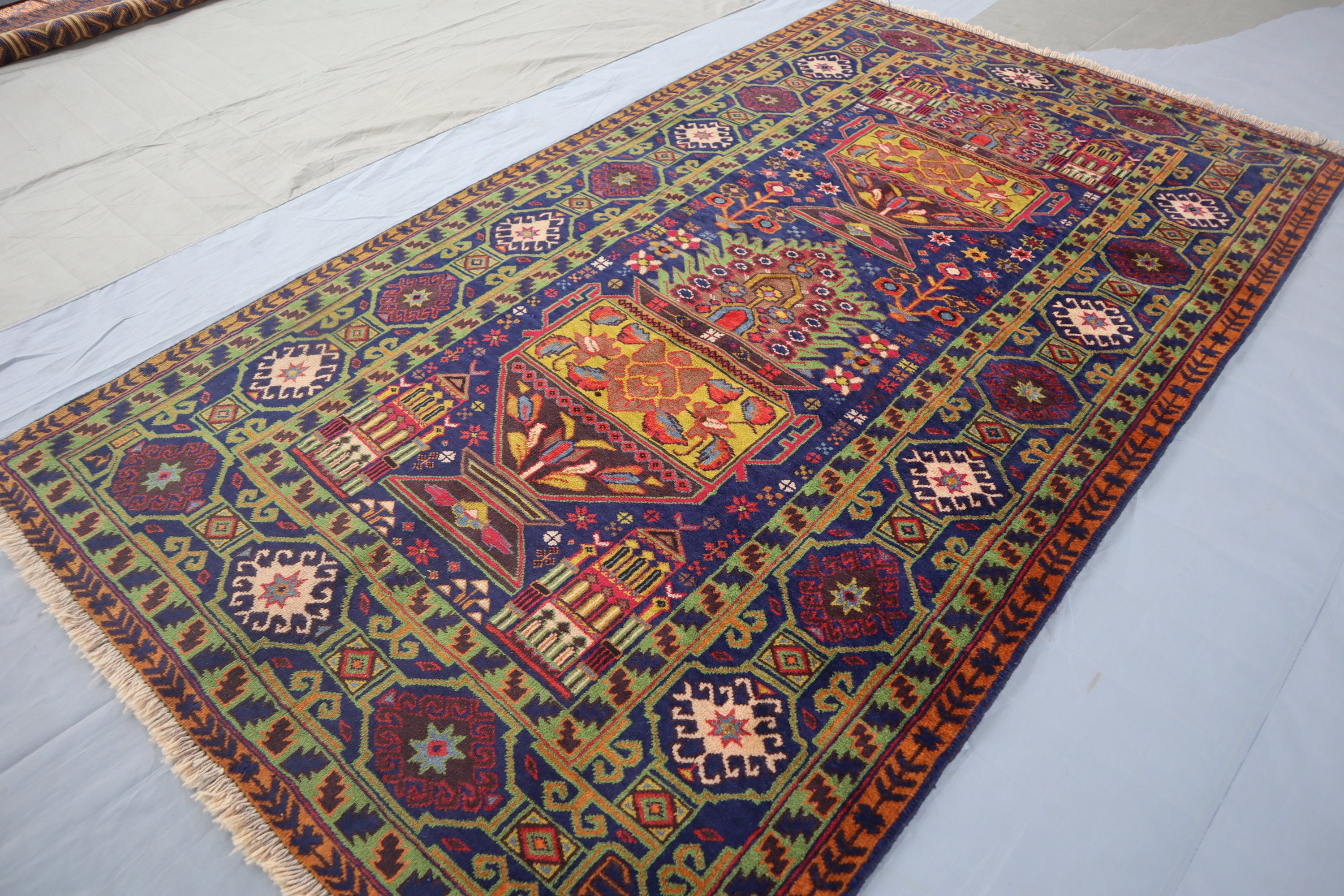 ブルガリア♪上質ウール長毛ビンテージラグ アフガニスタン トルクメン