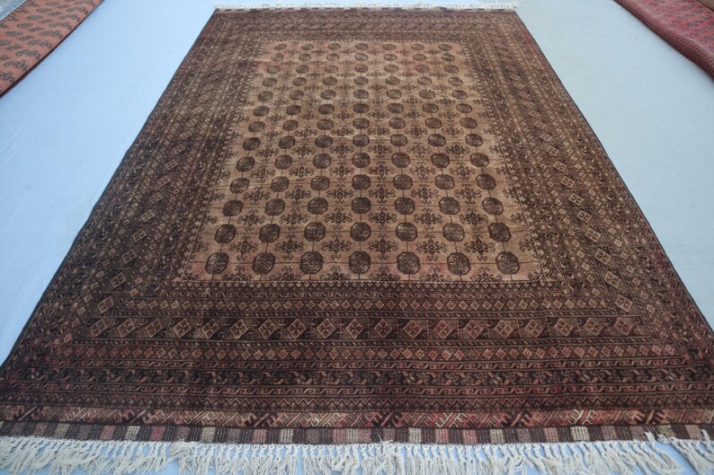 Antique Bukhara Rug 6'6x9'3 Afghan Rustic Terracotta Handmade Faded