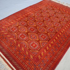 1970s Antique Rug 4&#39;2x6&#39;4 ft, Vintage Turkmen Sarique Rug/ Afghan Handmade Wool Distressed Faded Rug/ Oriental Orange Rug Living Room Carpet