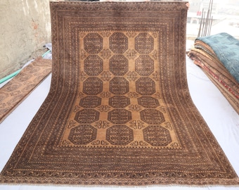 6'6x9'2 ft Afghan Terracotta Rug/ Handmade Wool rug 1940s Antique Rug/ Turkmen Trible Ersari Rug/ Faded pile Oriental Rug/ Living Room Rug