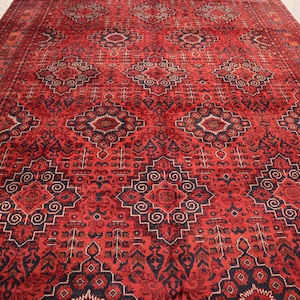6&#39;5x9&#39;7 ft Turkmen Bukhara rug, Excellent Quality Vintage Afghan Handmade High pile Wool Area rug, Khal Muhammadi Rug 6x9 Living Room Carpet