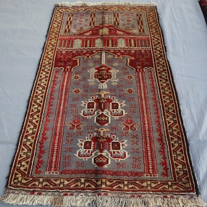 1960s Antique 2&#39;5x4&#39;4 ft Prayer Rug Afghan Handmade Wool Rug, Turkmen Tribal Wool Rug, Gray Vintage Prayer Rug, Oriental Rug, Prayer Carpet