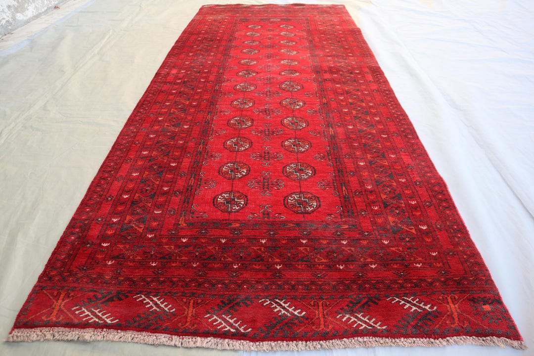 Afghan Bukhara Rug 3'6x8'3 Ft Antique Tekke Runner Rug, Turkmen